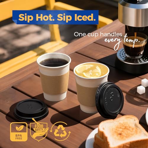 50 Pack 12 oz Disposable Coffee Cups with Lids (50 Count)