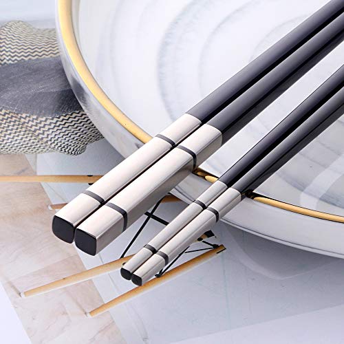 5 Pair Black Stainless Steel Chopsticks