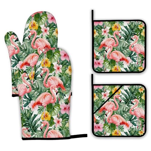 Palm Leaf Oven Mitts and Pot Holders Set (4 Count)