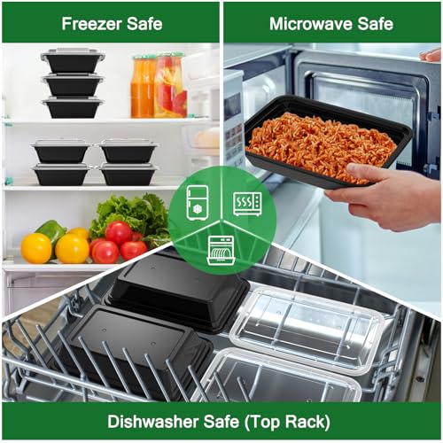 50 Pack (100-Piece) 32 oz Meal Prep Containers Reusable with Lids (50 Count)