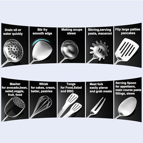 Stainless Steel Kitchen Utensils 12 Pcs (12 Count)