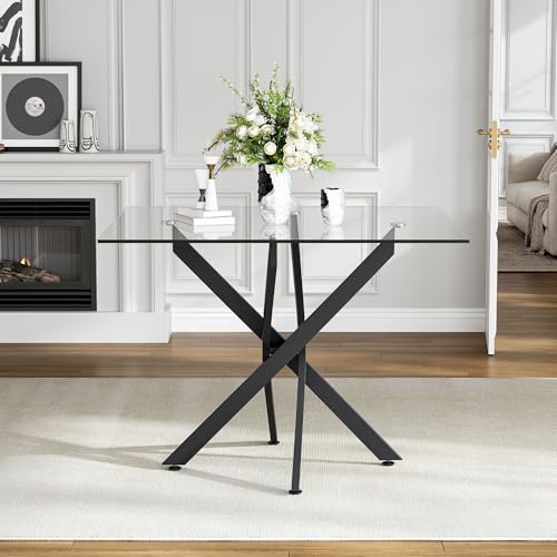 36” Square Glass Dining Table for 4