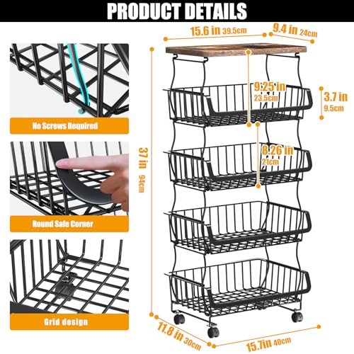 5 Tier Fruit and Vegetable Basket for Kitchen with Wheels