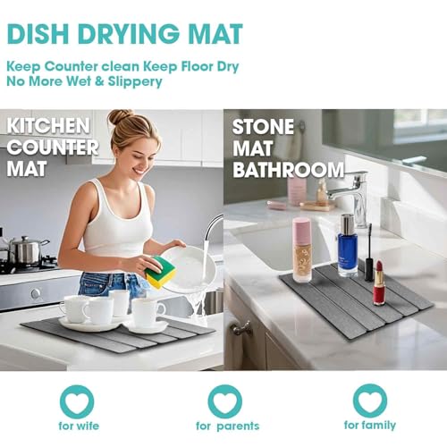 Dish Drying Mat Stone Bath Mat Diatomaceous Earth Stone Drying Mat For Kitchen Counter Sink Bath Mat Quick Dry Non Slip Foldable Dish Drying Rack Mat Small