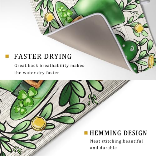 St Patrick's Day Shamrock Dish Drying Mat 18x24 inch Eucalyptus Leaves Dishes Pad Dish Drainer Mats Absorbent Fast Dry Kitchen Accessories