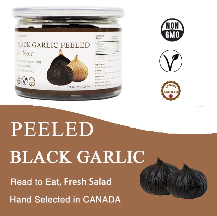 Orgnisulmte Peeled Black Garlic Cloves Fermented for 90 Days,Ready to Eat Non-GMO 7.05 Oz - Culinary Roots