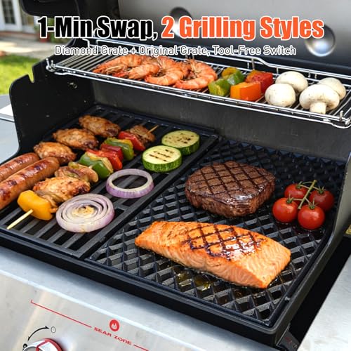 18.75" Dual Sided Diamond Sear Grill Grates for Weber Genesis II