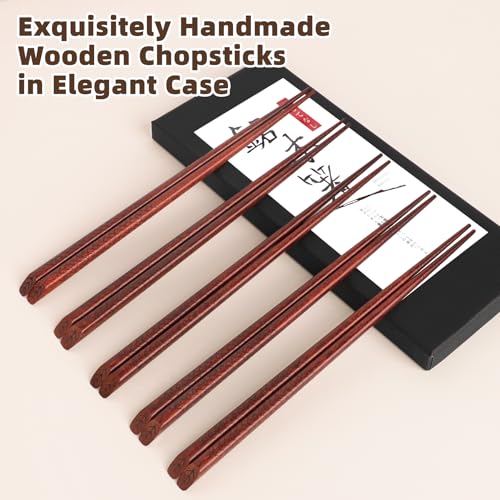 5 Pairs Hardwood Chopsticks Japanese Style Reusable Hand