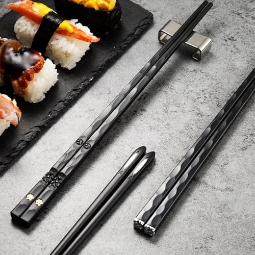 5 Pairs Food Grade PET+Glass Fiber Alloy Polymer Laser Engraving Japanese Metal Chopsticks (5 Count)