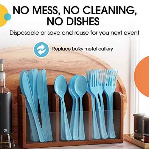 Party Solids Disposable Light Blue Plastic Spoons 200 Pcs (200 Count)