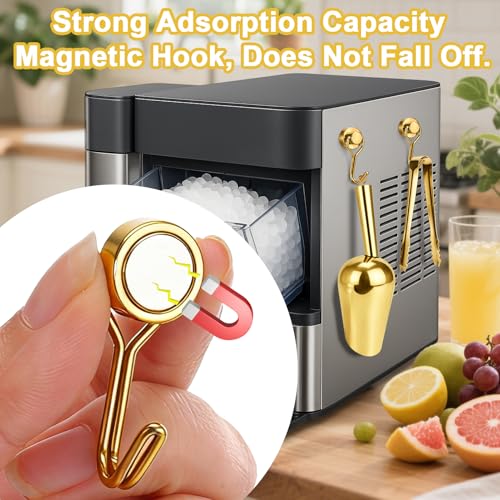 Stainless Steel Ice Scoop for Freezer with Magnetic Hook & Ice Tongs
