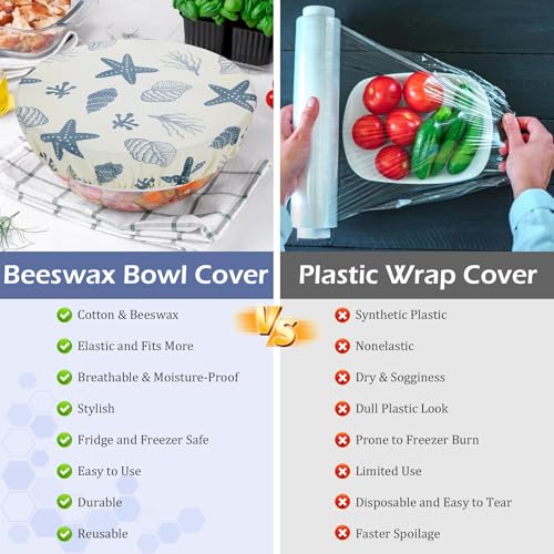 5Pcs Reusable Beeswax Elastic Bowl Covers for Bread Proofing and Food Cover (5 Count)