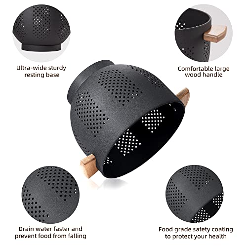 Metal Colander with Wood Handle and Stable Base