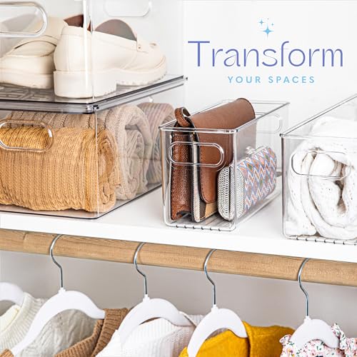 Plastic Food Storage 4 Pack Clear Container Bin with Handles for Organizing Kitchen (4 Count)