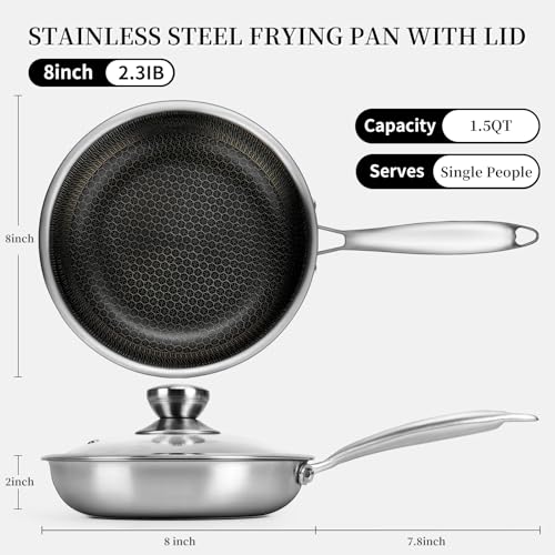 8" Stainless Steel Frying Pan with Lid