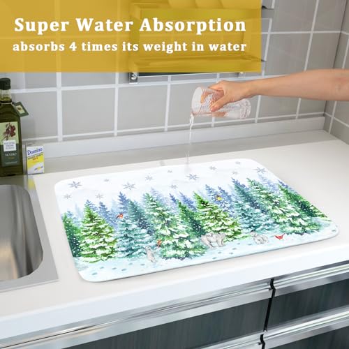 Winter Bear Bird Dish Drying Mat