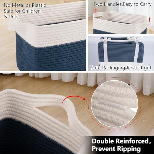 Cotton Rope Storage Baskets for Organizing Blue & White 3