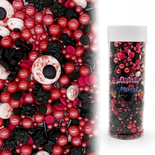 Red & Black Spiders Eyes Sprinkles Mix Size Halloween Themed Cake Decorations Cupcake Toppers Perfect for Wedding Valentine Supplies 4.58OZ