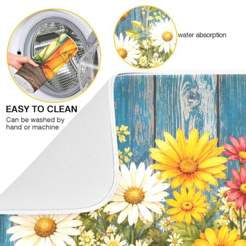 Daisy Flowers Vases Butterfly Dish Drying Mat for Kitchen Counter Absorbent Microfiber Drying Pad
