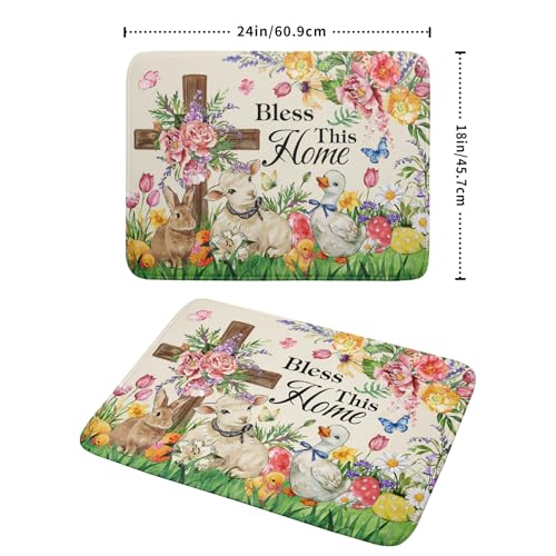 Easter Farmhouse Dish Drying Mat Funny Animal Microfiber Dish Pad for Kitchen Counter Large 18 X24 In