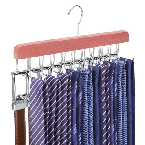 Cedar 2 in 1 Belt Tie Hanger for Closet Max 30 Belts with 30 Ties Capacity