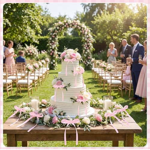 30 Pack Bow Cake Toppers Pink Ribbon Bows for Cake Back to School Decor (30 Count)