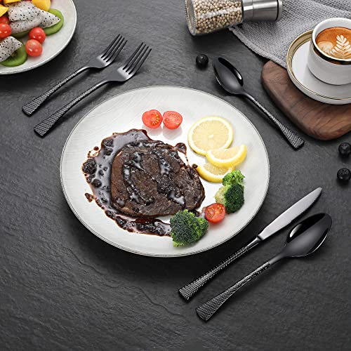 Hammered Black Silverware Set for 8 (40 Count)