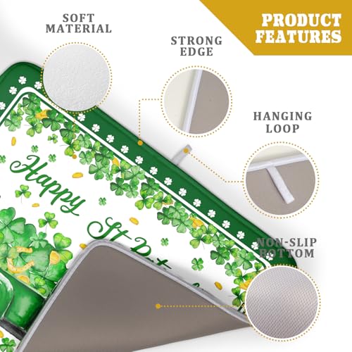 Shamrock Gnome Truck Dish Drying Mat Lucky Clover Dish Drainer Mat 18x24 inch Absorbent Fast Dry Pad for Kitchen Counter Coffee Bar Decor