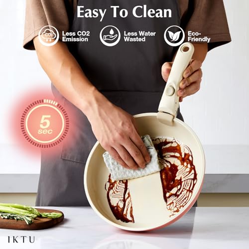 Ceramic Pots and Pans Set Non Stick Pink