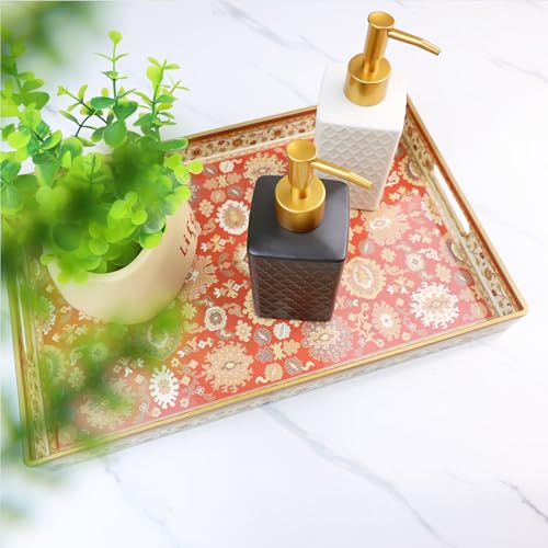 Serving Tray Plastic Rectangular Coffee Table Tray with Handles