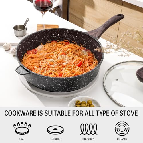 Nonstick Deep Frying Pan Skillet with Lid