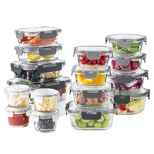 Premium 32 Pc. Borosilicate Glass Food Container Set with Dividers