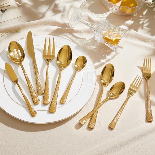 65 Piece Gold Silverware Set with Serving Utensils (65 Count)