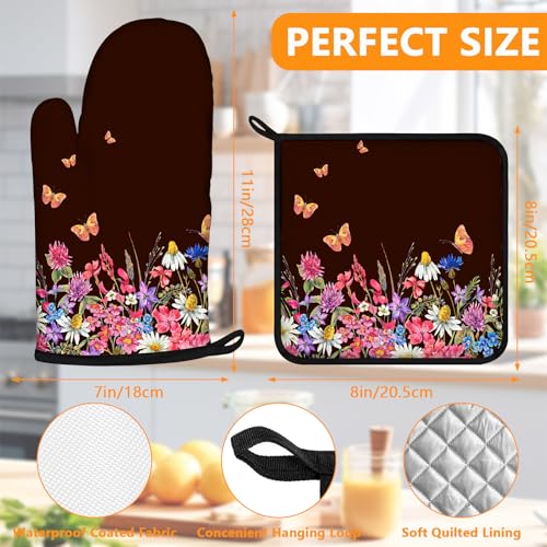 Watercolor Flowers Oven Mitts and Pot Holders Sets 4Pcs