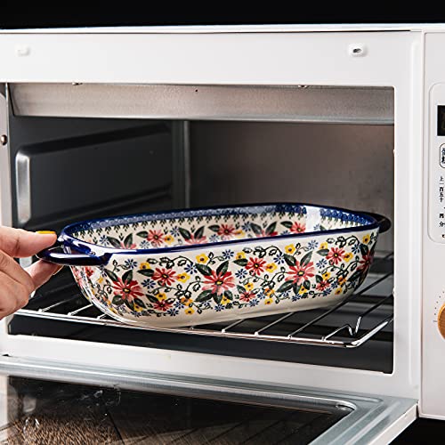 Baking Dish Ceramic Baking Pan Blue Casserole Dish Rectangular Baking Set 2pcs Bakeware Sets Single Serving Size Lasagna Pan Baking Dishes for oven
