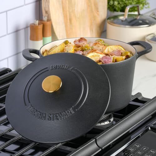 Gatwick 7 Quart Enamel Cast Iron Dutch Oven Pot with Lid