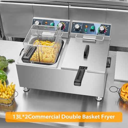 Deep Fryer Commercial Deep Fryers With Basket13Lx2 13.7Qt x 2 Thicken With Precise Temperature Control Timer Double Deep Fryer With 2 Baskets1800Wattsx2 120V Countertop Fryer Restaurant (2 Count)