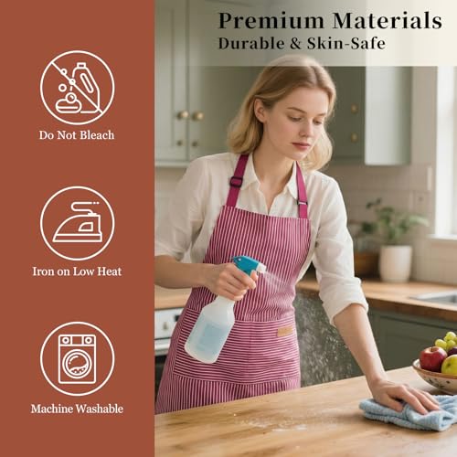 2 Pack Cooking Aprons Adjustable Bib Apron for Women with 2 Pockets (2 Count)