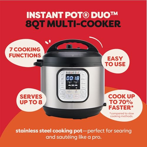 Duo 7-in-1 Electric Pressure Cooker, Slow Cooker, Rice Cooker, Steamer, Sauté, Yogurt Maker, Warmer & Sterilizer, Includes App with Over 800 Recipes, Stainless Steel, 8 Quart