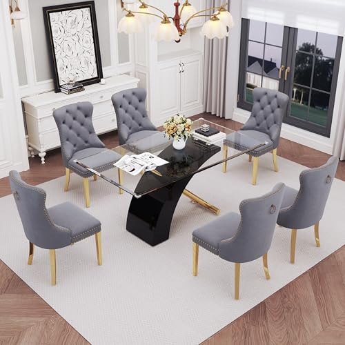 7 Piece Glass Dining Table Set for 6