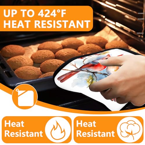 Red Birds Oven Mitts and Pot Holders Sets 4Pcs