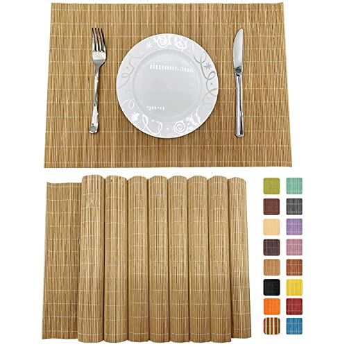 Set of 8 Pcs Bamboo Placemats Sushi Rolling Mat Japanese Style Natural Anti (8 Count)