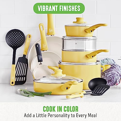 Soft Grip Healthy Ceramic Nonstick 18 Piece Kitchen Cookware Pots and Frying Sauce Saute Pans Set