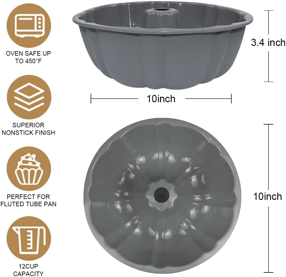 10 inch Silicone Bundt Cake Pan, Non-Stick Silicone Fluted Pans, ome Baking DIY Cake Mold for Cake, Jelly, Bread, Chocolate, Para Gelatinas (Red) (Grey, 1 Pack) - Culinary Roots