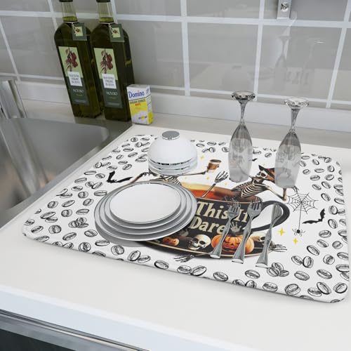 Skull Dead Coffee Dish Drying Pad 18 X 24 in for Halloween Decor