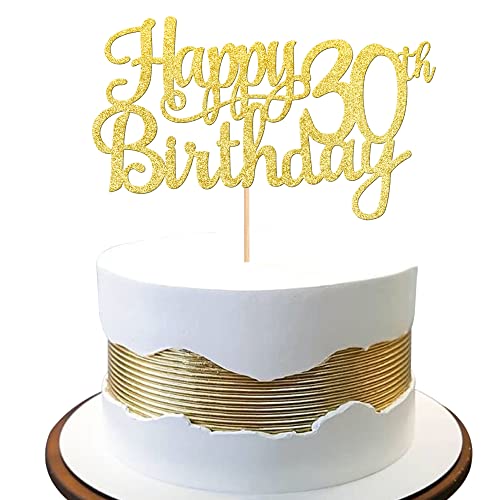1 PCS Happy 30th Birthday Cake Topper Gold Glitter Cheers to 30 Years Birthday Cake Pick 30 Fabulous Cake Decoration for Happy 30th Birthday Anniversary Party Decorations Supplies