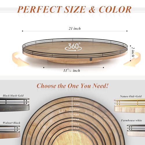 21 Inch Extra Large Farmhouse Oak Lazy Susan Organizer