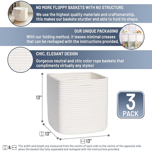 13 Inch Cube Storage Bins Cotton Rope Woven Baskets for Organizing 3 (3 Count)