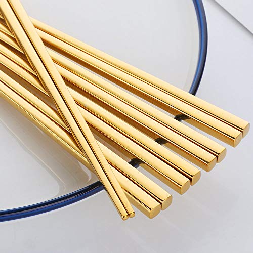 5 Pair Gold Stainless Steel Chopsticks