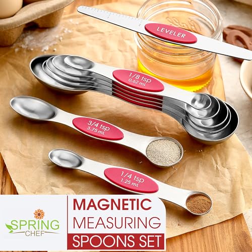 Dual Sided Magnetic Measuring Spoons Set of 8 for Kitchen (8 Count)